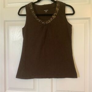 Embellished Brown Sleeveless Tank Top